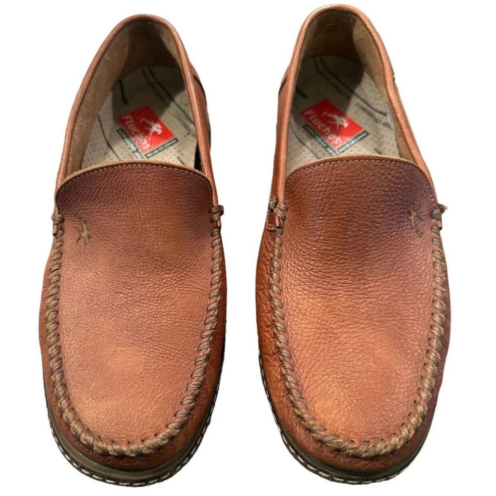 Fluchos Neo‎ Brown Tan Leather Slip on Loafers 7882 Men's EU 41.